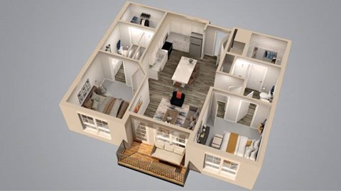 Floor plan for 2 beds, 2 baths, 1099 sqft
